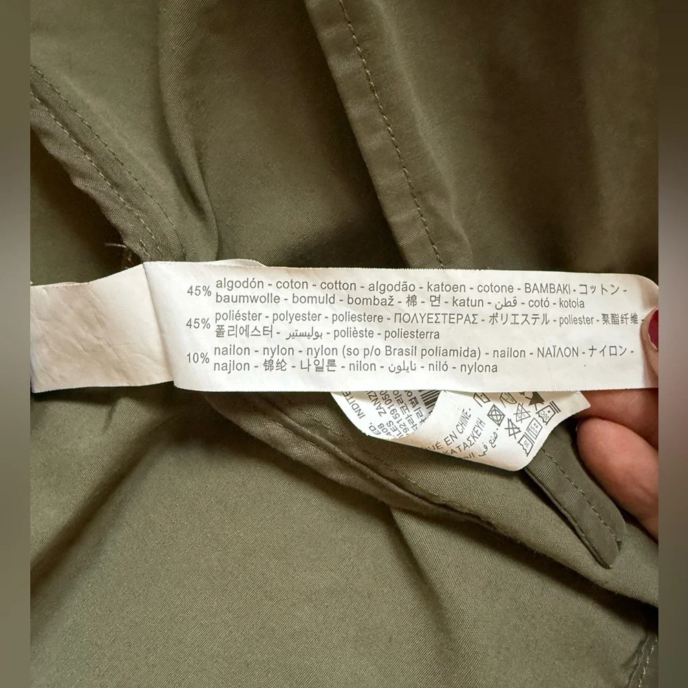 Zara Raincoat Trench Coat Olive Green Double Breasted XS